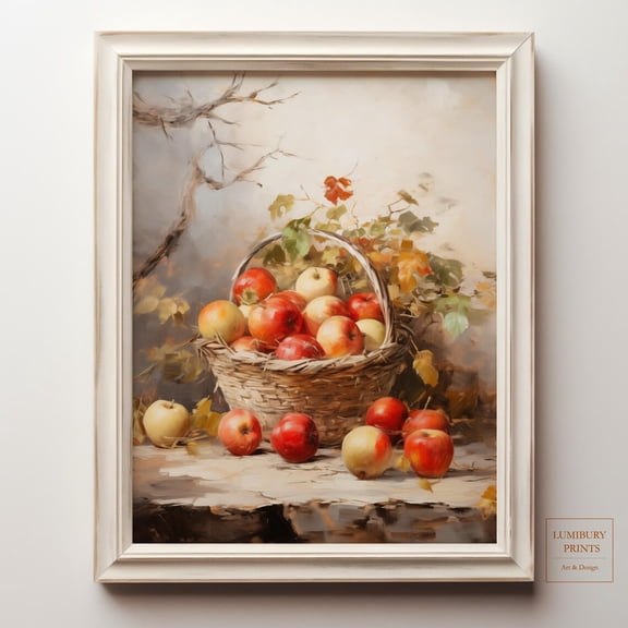 Apple Wall Art, Vintage Kitchen Decor, Autumn Fruit Art, Country Kitchen Wall Decor, Rustic Apple Art, Harvest Still Life, Home Decor #2338, Unframed Canvas Size 16x24