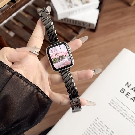 for Apple Watch 38/40/41/42mm(Series11 10) Band, Women Girls Luxury Water Ripple Metal Bracelet, Elegant Replacement Wristband for iWatch Series 11 10 9 8 7 6 5 4 3 2 1 SE321, Black