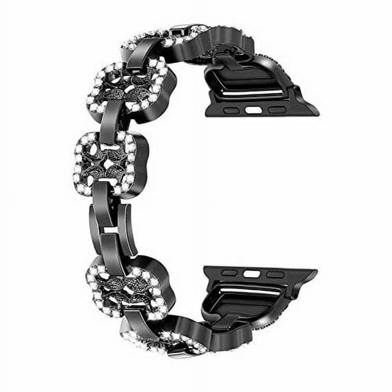 Apple Watch Band 42/44/45mm Bling Bands Women Stainless Steel Metal Replacement Wristband Sport Strap for Iwatch Nike+, Series SE 8 7 6 5 4 3 2 1 , Edition (Black)