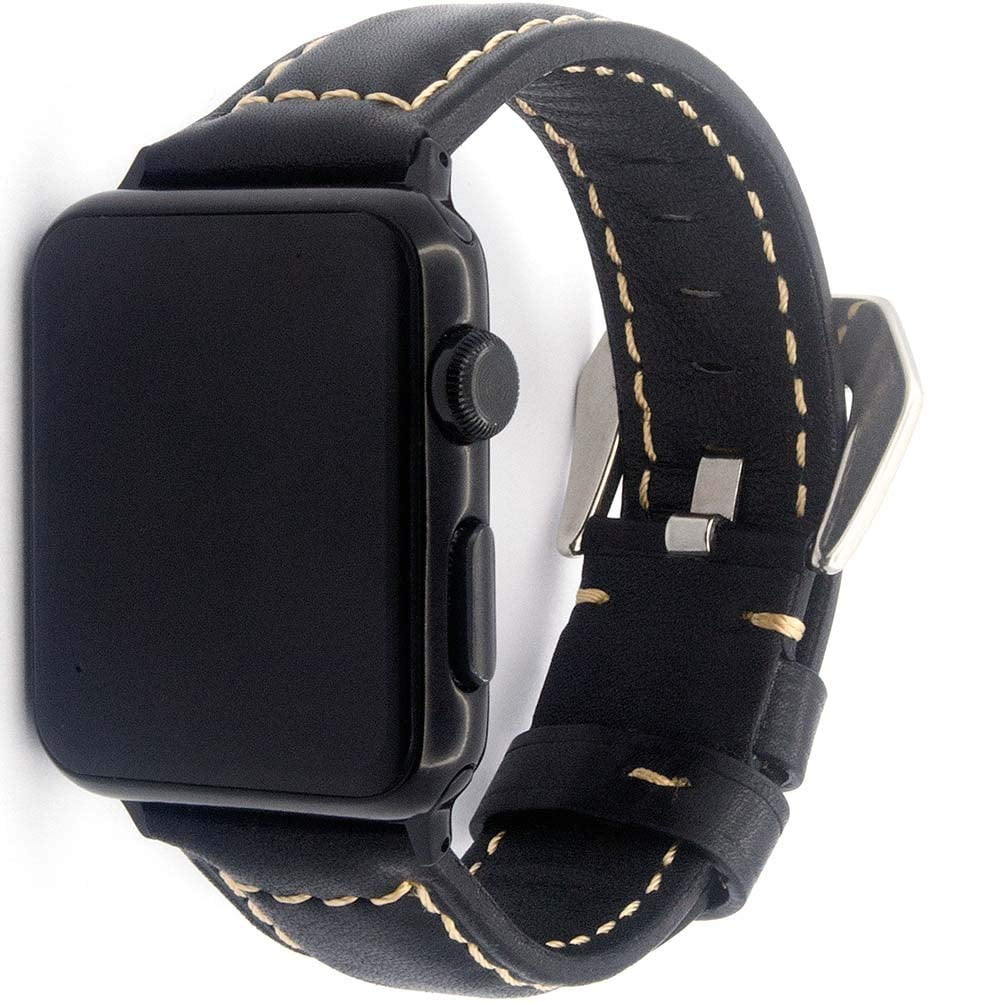 Apple Watch Band 42/44/45mm, Men Women Black Genuine Leather