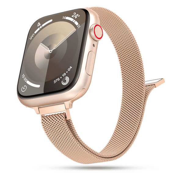 Apple Watch Band 42mm 44mm 45mm 49mm for Women, Slim & Thin Milanese Loop -Rose Gold