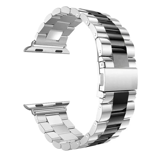 Apple Watch Band 42mm 44mm 45mm with TPU Protective Case, Stainless Steel Watch Bracelet Metal Strap for Apple Watch SE/iWatch Band Series 9 8 7 6 5 4 3 2 1 - Silver/Black