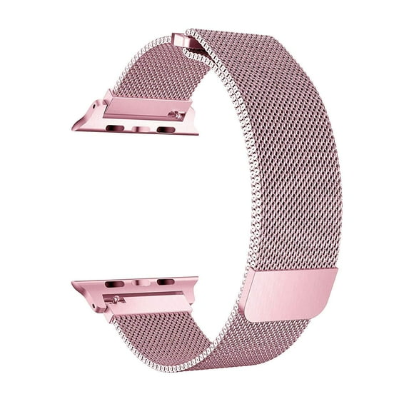 Apple Watch Band 44mm Series 5 4, Stainless Steel Mesh Milanese Loop with Clear Hard Case - Pink