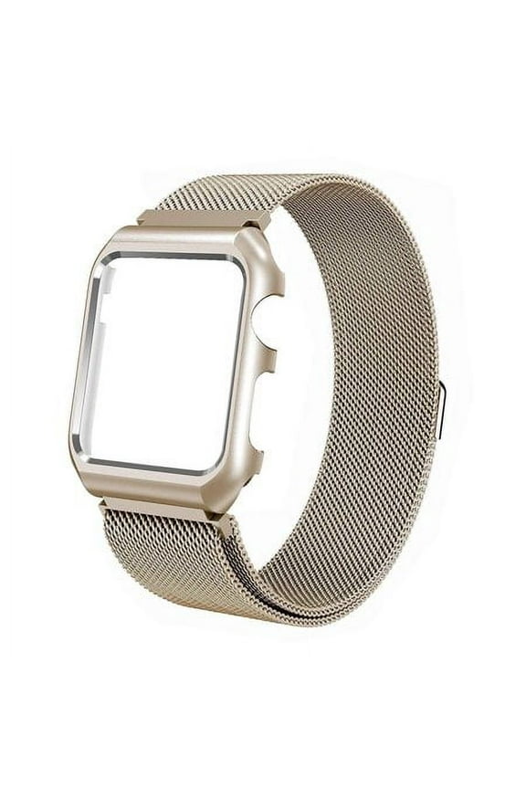 For Apple Watch Band with Case 44mm, Stainless Steel Mesh Milanese Loop with Adjustable Magnetic Closure Replacement Wristband iWatch Band for Apple Watch Series SE 7 6 5 4 - Gold