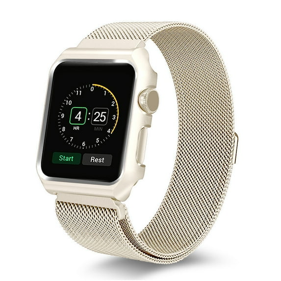 Apple Watch Band with Case 40mm Series SE 6 Series 5 Series 4, Stainless Steel Mesh Milanese Loop - Gold