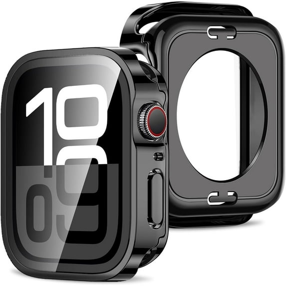 Apple Watch Case, 2 in 1 Case Compatible with Apple Watch Series 9 Series 8 Series 7 41mm with Built-in Screen Protector, Straight Edge Hard PC Full Body Protective Cover for iWatch 41mm, Black