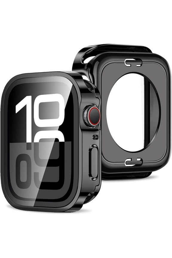 Apple Watch Case, 2 in 1 Case Compatible with Apple Watch Series 9 Series 8 Series 7 45mm with Built-in Screen Protector, Straight Edge Hard PC Full Body Protective Cover for iWatch 45mm, Black