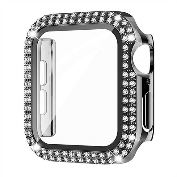 For Apple Watch Case 38mm Series 3/2/1 with Tempered Glass Screen Protector, Double Bling Case Crystal Diamonds Rhinestone Bumper Overall Hard PC Slim Protective Cover for iwatch 38mm