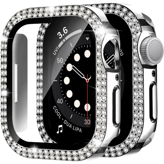 Apple Watch Case 44mm Series Series 6/5/4/SE with Glass Screen Protector,Sparkle Rhinestones Apple Watch Screen Protector Hard Protective iWatch Cover for Apple Watch 44mm