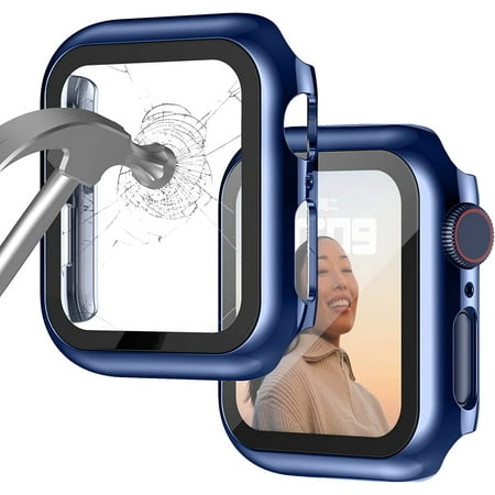 Apple Watch Case for Apple Watch Series 8 Series 7 45mm with Built-in Tempered Glass Screen Protector, All-Around Ultra-Thin Bumper Full Cover Hard PC Protective Case for iWatch,Blue