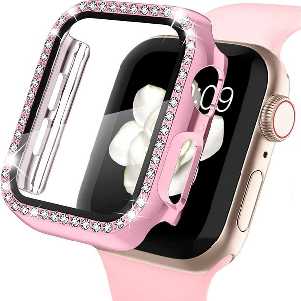 Apple Watch Case with Screen Protector for Apple Watch 44mm Series 6 5 4 SE Bling Crystal Diamond Rhinestone Ultra Thin Bumper Full Cover Protective Case for Women Girls iWatch Rosepink Walmart Busine...