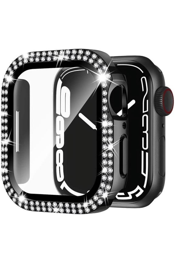 Apple Watch Case Series 8, Series 7 for 41mm Diamond Glitter Watch Case Built-in Tempered Glass Screen Protector, Women Bling Case Full Coverage Cover for Apple Watch Series 8 and Series 7, Black 41mm