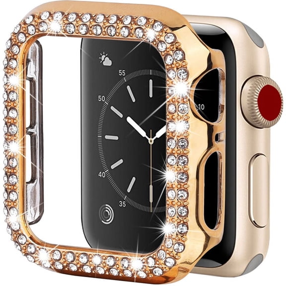 Apple Watch Case Series 8, Series 7 for 45mm Diamond Glitter Watch Case Built-in Tempered Glass Screen Protector, Guard Bumper Full Coverage Cover for Apple Watch Series 8 and Series 7, Gold 45mm
