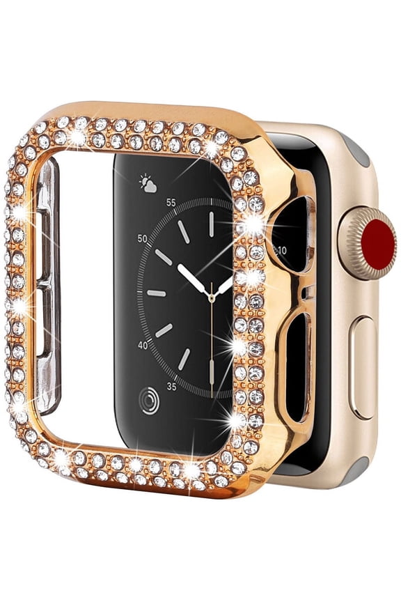Apple Watch Case Series 8, Series 7 for 45mm Diamond Glitter Watch Case Built-in Tempered Glass Screen Protector, Guard Bumper Full Coverage Cover for Apple Watch Series 8 and Series 7, Gold 45mm