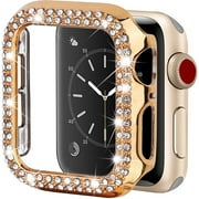 Apple Watch Case Series 8، Series 7 for 45 mm Diamond Glitter Watch Case حامي شاشة زجاجي مقسى مدمج، غطاء تغطية كامل لمصد الحماية لساعة Apple Watch Series 8 و Series 7، ذهبي 45 مم