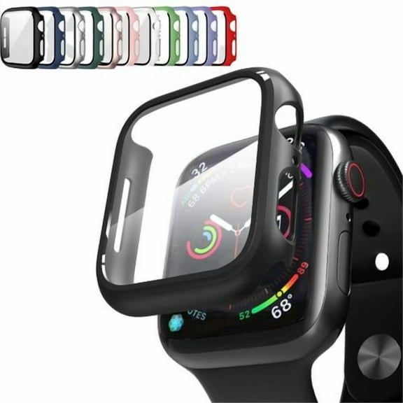 Apple Watch Case Series SE/ Series 6/5/4 for 44mm with Built-in Tempered Glass Screen Protector (All Watch Series), Guard Bumper Full coverage Cover for Apple Watch Case, Color Black