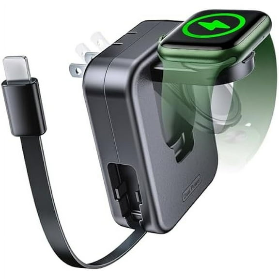 for Apple Watch Charger Block, 2 in 1 Wall Charger with Built-in Retractable Charging Cable, Travel Foldable Plug Power Adapter Compatible with iPhone iWatch