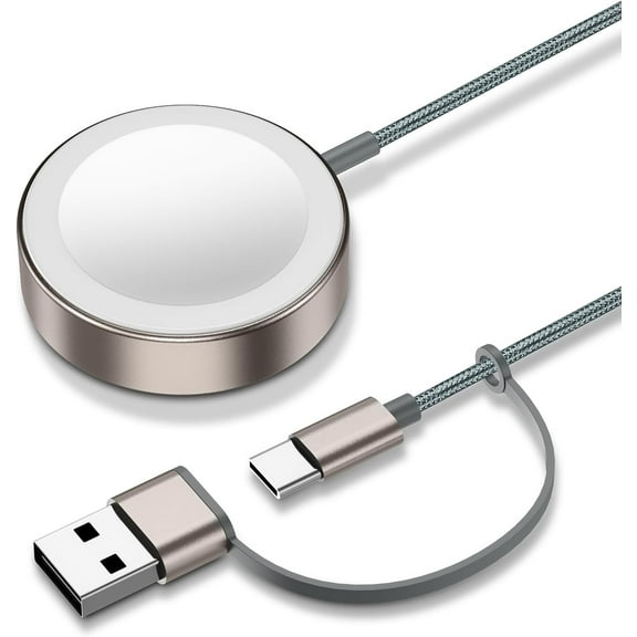 for Apple Watch Charger Magnetic Fast Charging Cable [2 in 1] Magnetic Wireless Charging Compatible with iWatch Series Ultra/10/9/8/7/6/SE/5/4/3/2-[3.3FT] Gray