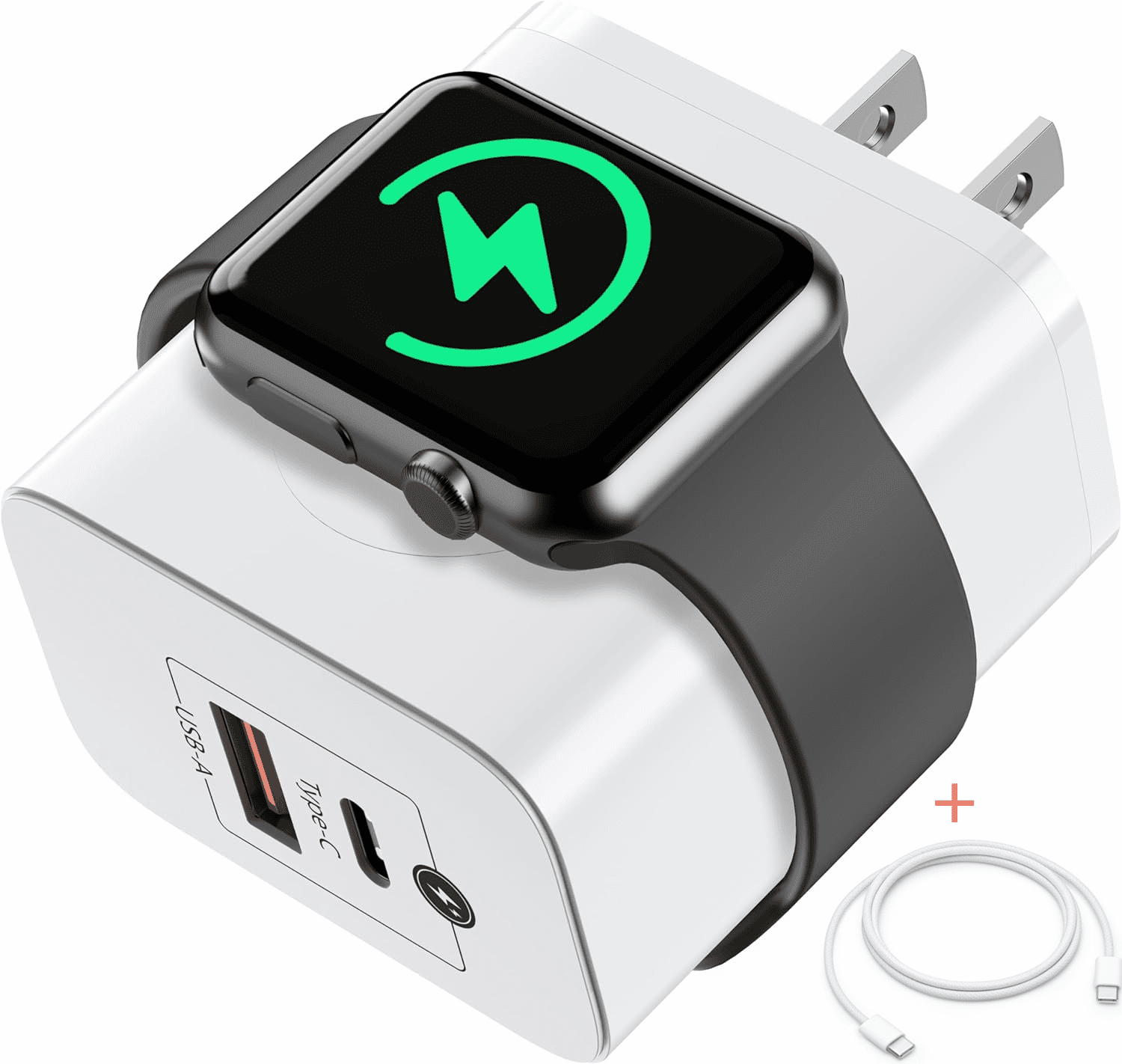 for Apple Watch Charger, USB C Charger Block,3 in 1 23W Fast Charging, Portable Plug Travel Essential Charge for iWatch Series Ultra/SE/10/9/8/7/6, iPhone 17/16/15/Pro Max,iPad Pro/Air, White
