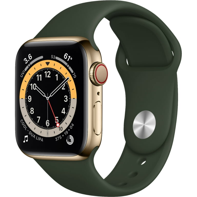 Apple Watch Gen 6 Series 6 Cell 40mm Gold Stainless Steel - Cyprus Green  Sport Band M02W3LL/A