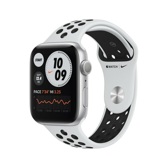 Apple Watch Nike Series 6 GPS, 44mm Silver Aluminum Case with Pure Platinum/Black Nike Sport Band - Regular