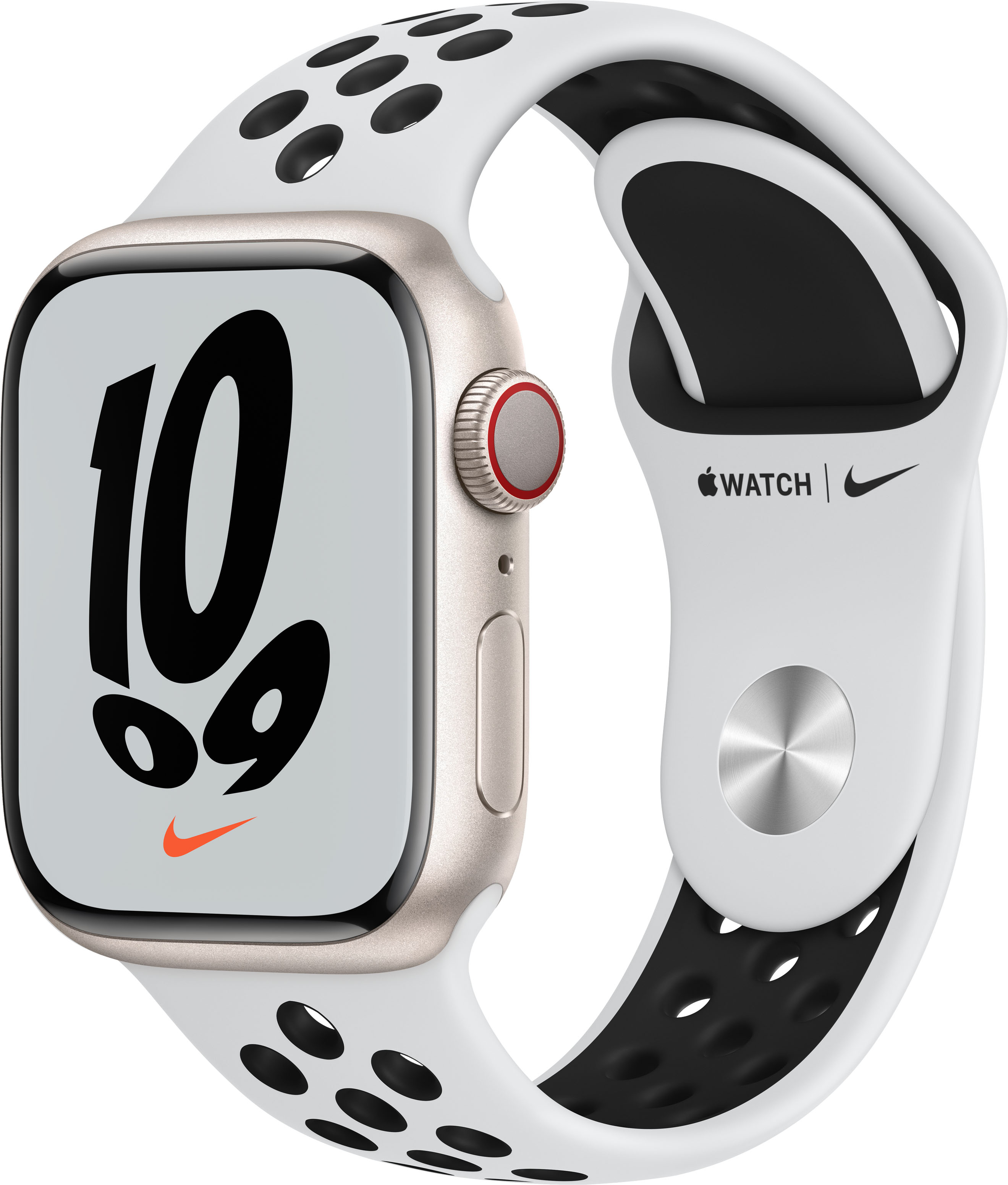 Apple Watch Nike Series 7 GPS + Cellular, 41mm Starlight Aluminum Case with Pure Platinum/Black Nike Sport Band - Regular - image 1 of 2