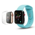 thumbnail image 1 of Apple Watch Replacement Bands 38mm w/Full Body Clear Hard Case Screen Protector, Soft Silicone Wristband for iWatch Apple Watch Series 1/2/3/Nike+ - Baby Blue, 1 of 4
