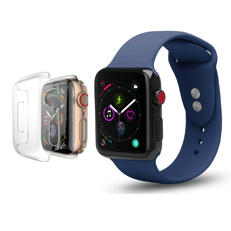 Apple Watch Replacement Bands 38mm w Full Body Clear Hard Case Screen Protector Soft Silicone Wristband for iWatch Apple Watch Series 1 2 3 Nike Navy Blue Walmart