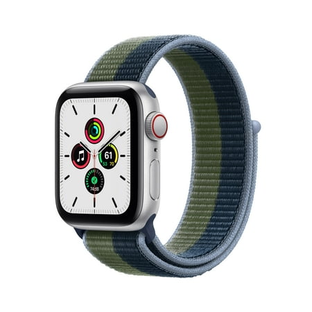 Apple Watch SE (1st Gen) GPS + Cellular, 40mm Silver Aluminum Case with Abyss Blue/Moss Green Sport Loop