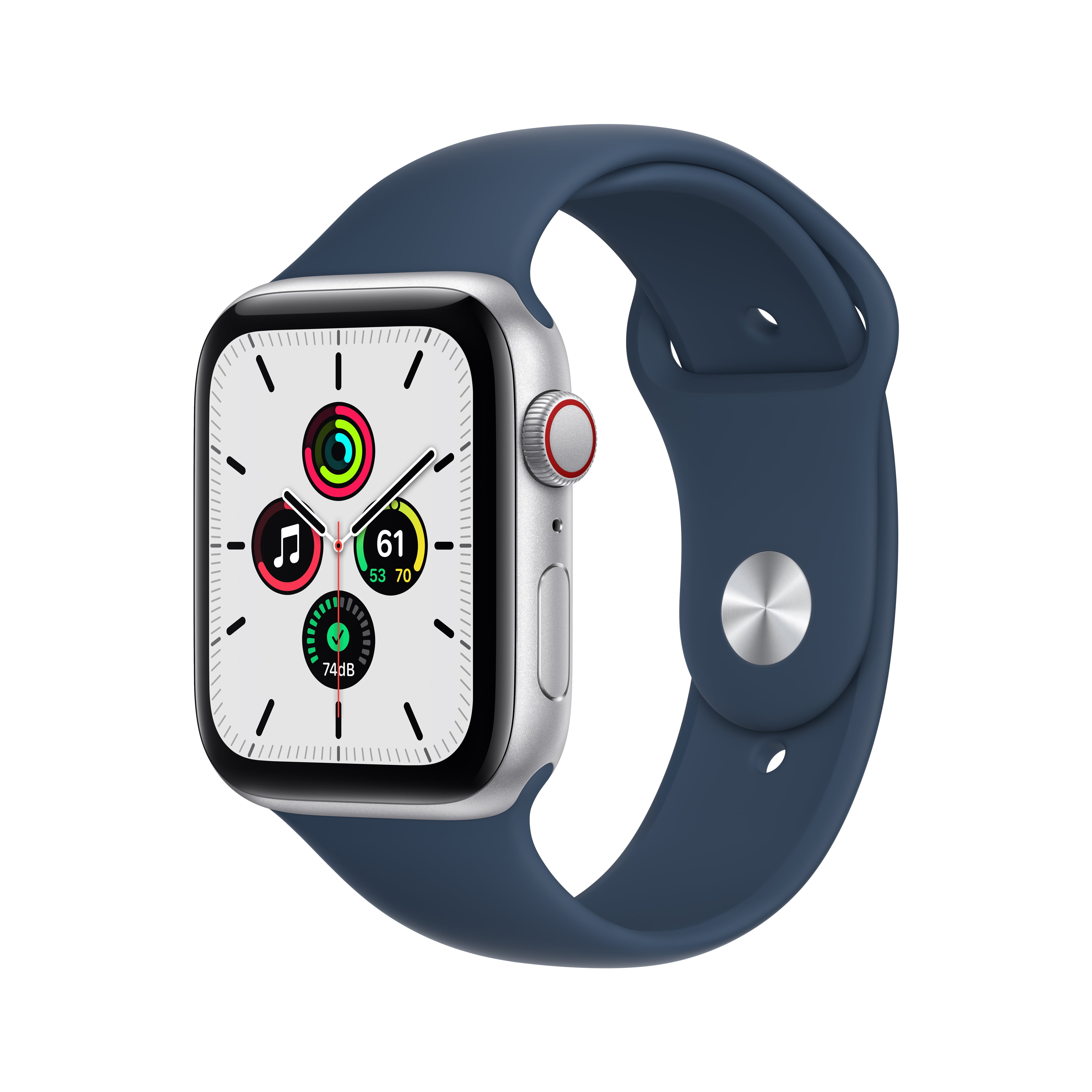 Apple Watch SE (1st Gen) GPS + Cellular 44mm Silver Aluminum Case Abyss  Blue Sport Band - Regular with Family Set Up