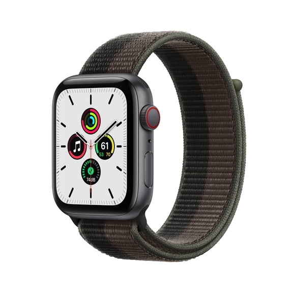 Restored Apple Watch SE (1st Gen) GPS + Cellular, 44mm Space Gray Aluminum Case with Tornado/Gray Sport Loop
