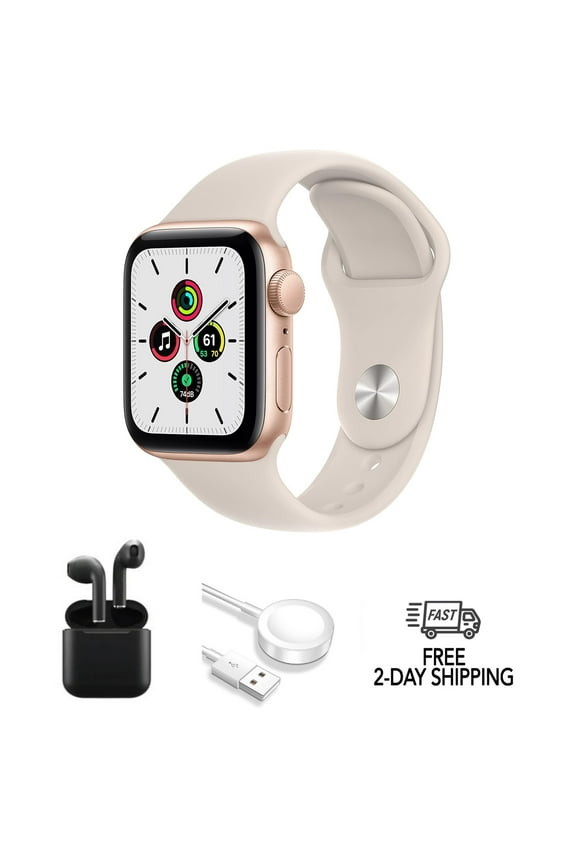 Pre-Owned Apple Watch SE (2020) 1st Gen 40mm (GPS + Cellular) Gold w/ Wireless Earbuds