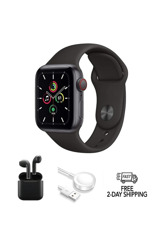 Pre-Owned Apple Watch SE (2020) 1st Gen 40mm (GPS + Cellular) Space Gray w/ Wireless Earbuds