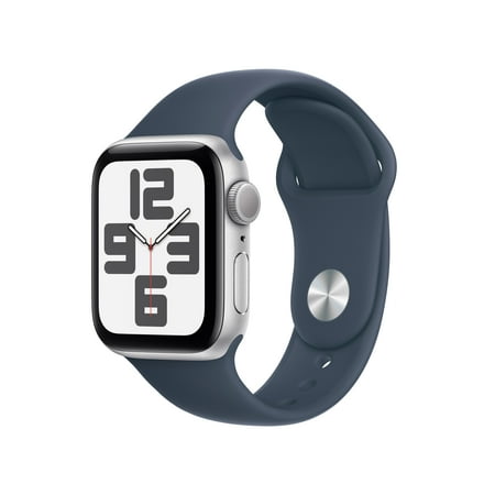 Apple Watch SE (2nd Gen) [GPS 40mm] Smartwatch with Silver Aluminum Case and Storm Blue Sport Band - S/M
