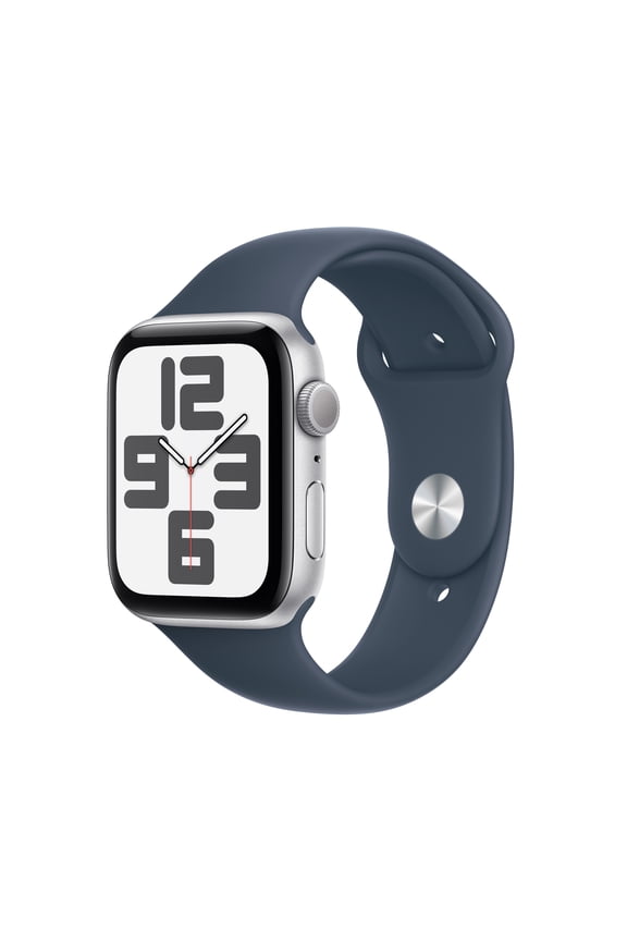 Restored Apple Watch SE (2nd Gen) [GPS 44mm] Smartwatch with Silver Aluminum Case and Storm Blue Sport Band - M/L