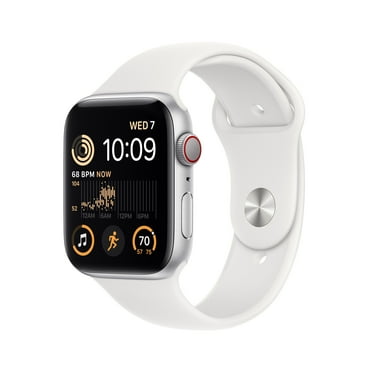 Apple Watch SE (2nd Gen) GPS + Cellular 44mm Silver Aluminum Case with White Sport Band - M/L