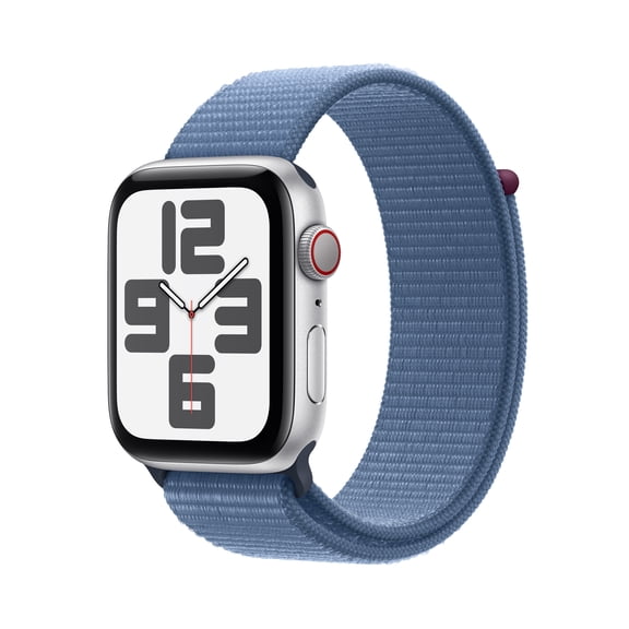 Restored Apple Watch SE (2nd Gen) [GPS + Cellular 44mm] Smartwatch with Silver Aluminum Case and Winter Blue Sport Loop. Fitness & Sleep Tracker, Crash Detection, Heart Rate Monitor
