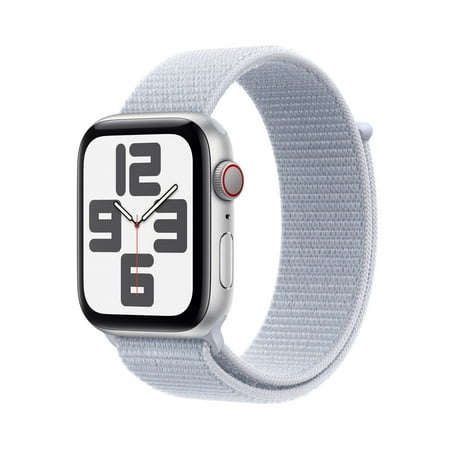 Apple Watch SE (2nd Gen) [GPS + Cellular] Smartwatch with 44mm Silver Aluminum Case with Blue Cloud Sport Loop. Fitness & Sleep Tracker, Crash Detection, Heart Rate Monitor
