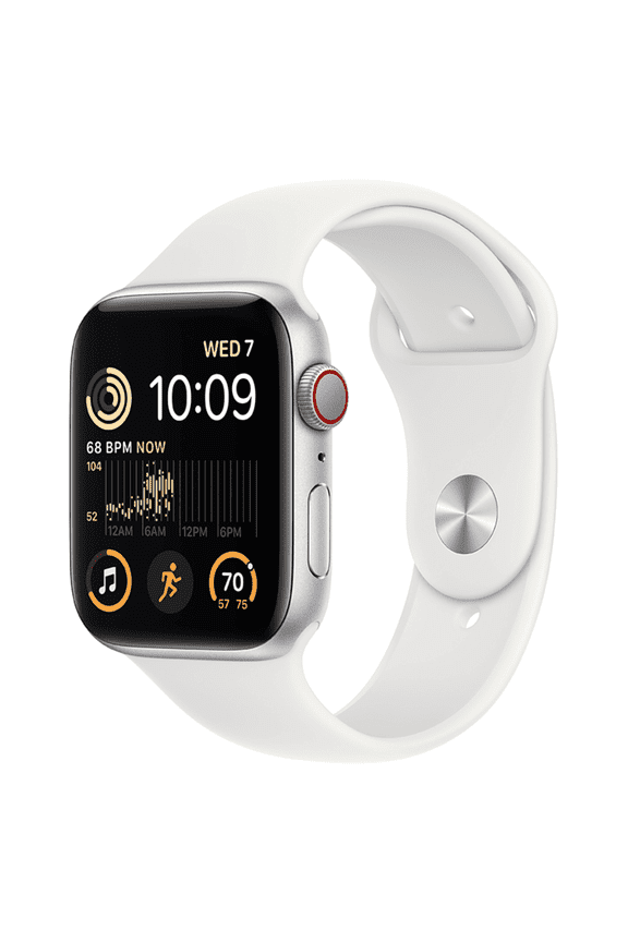 Restored Apple, Watch SE 2nd Generation, Smart Watch, GPS, Cellular, Aluminum Case with White Band, 18 Hour Battery Life, iOS 16 or later,1 Each, Silver/ 44mm, 1, 1, 1