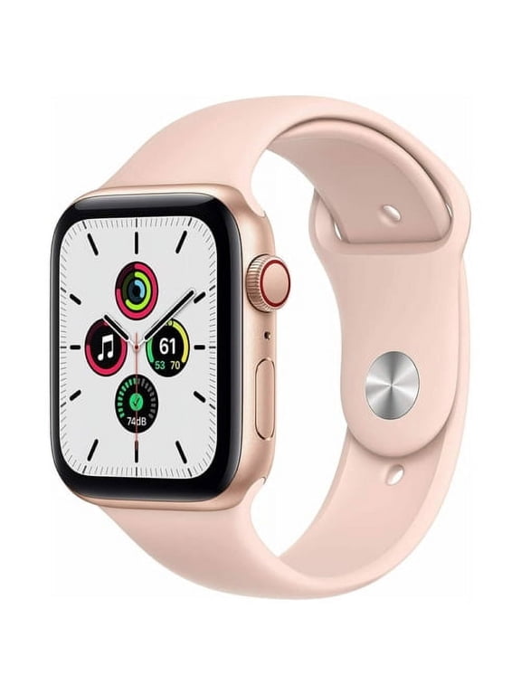 Pre-Owned Apple Watch SE 44mm GPS + Cellular Smart Watch with 10 Hours Battery Life, Gold Aluminum Case, Pink Sport Band