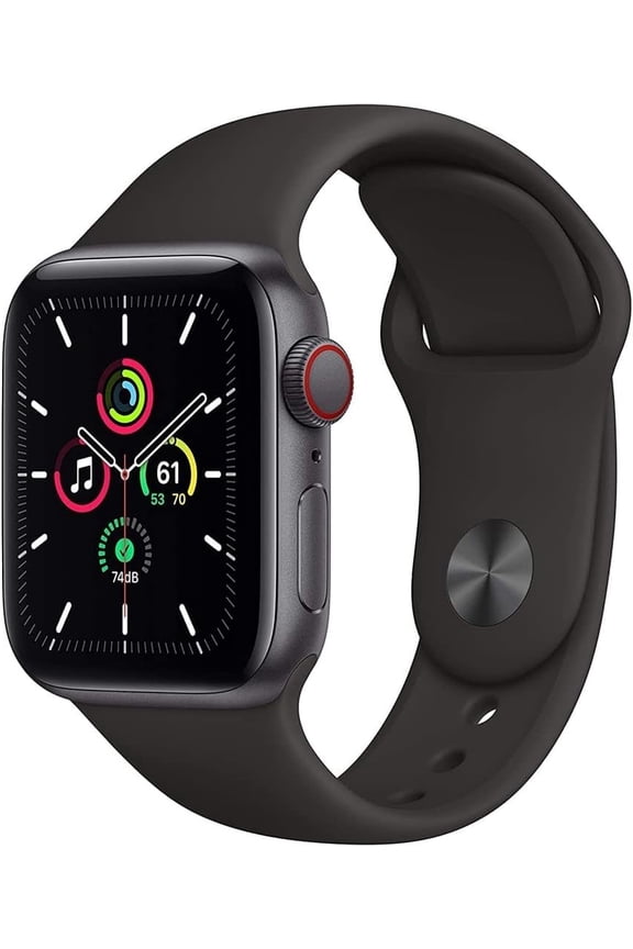 Pre-Owned Apple Watch SE 44mm GPS + Cellular Unlocked - Space Gray Aluminum Case - Black Sport Band (2020) - Fair