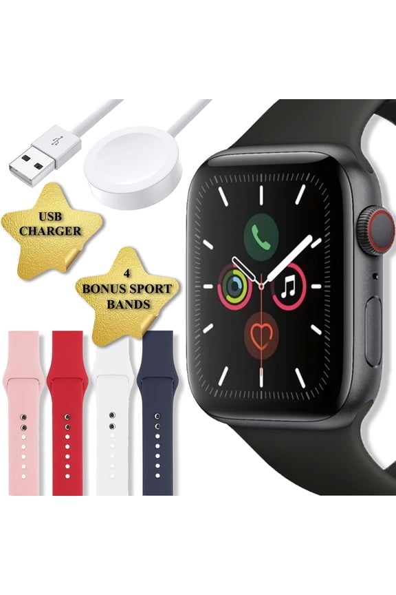 Restored Apple Watch SE (GPS) + Cellular 40 mm Space Gray Aluminum Case with Black Sport Band, 1 Pound