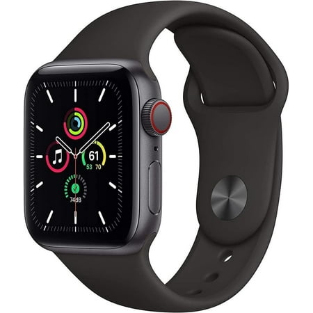 Apple Watch SE GPS + Cellular, 40mm Space Gray Aluminum Case with Black Sport Band - Regular