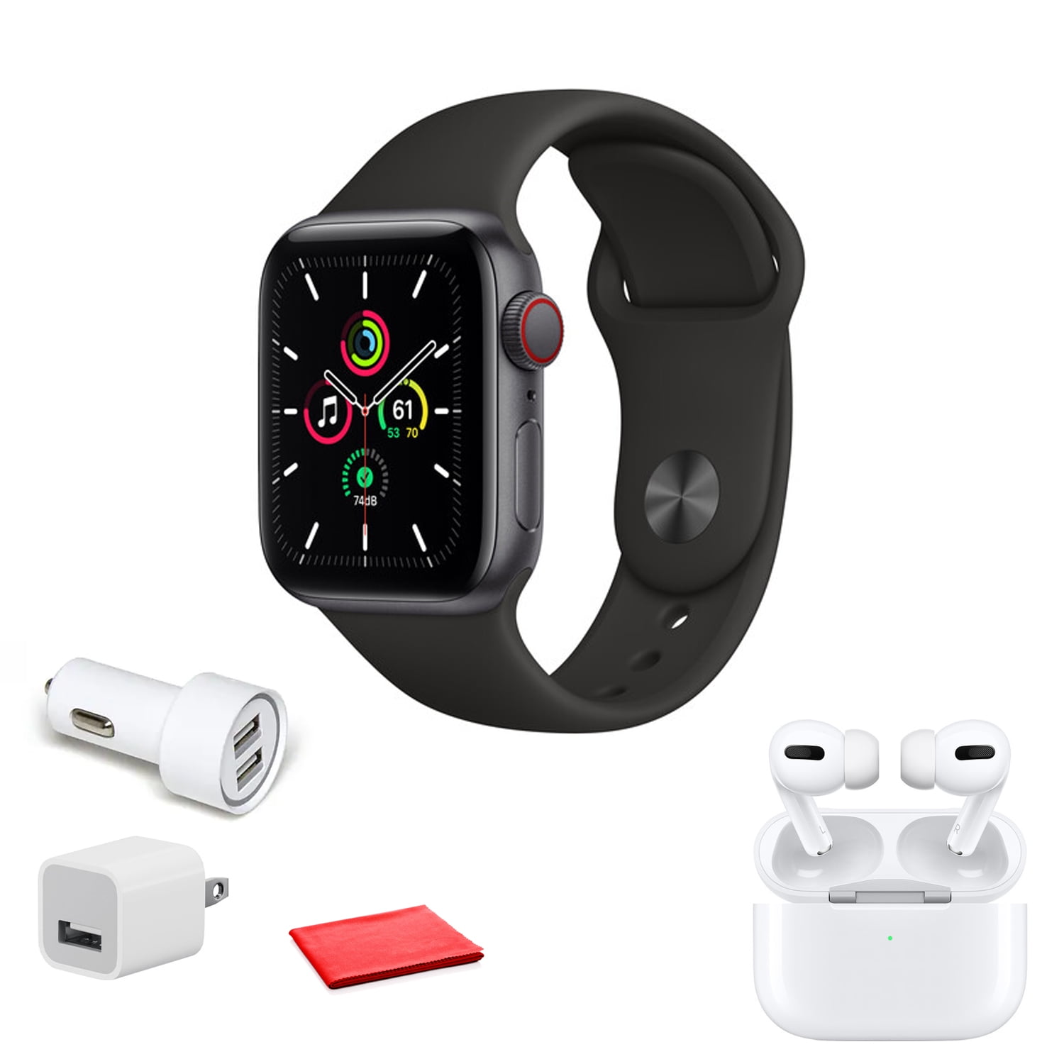 Apple Watch SE GPS Cellular 40mm Space Gray Black Sport Band with Apple AirPods Pro