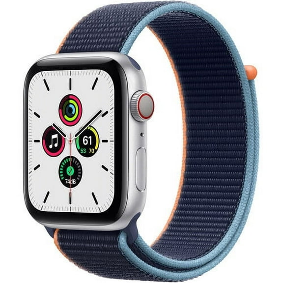 Pre-Owned Apple Watch SE (GPS + Cellular, 44mm) - Silver Aluminum Case with Deep Navy Sport Loop(New )