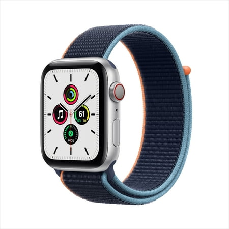 Apple Watch SE GPS + Cellular, 44mm Silver Aluminum Case with Deep Navy Sport Loop