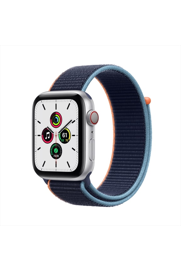 Pre-Owned Apple Watch SE GPS + Cellular, 44mm Silver Aluminum Case with Deep Navy Sport Loop
