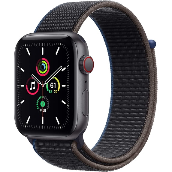 Apple Watch SE GPS + Cellular, 44mm Space Gray Aluminum Case with Charcoal Sport Loop