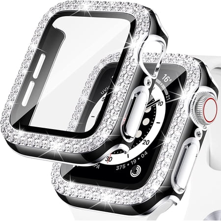 Apple Watch Screen Protector Bling Case Compatible for Apple Watch 38mm SE Series 6 5 4 with Hard PC Tempered Glass Diamond Protective Full Face Cover Case Accessories for iWatch Girl Women
