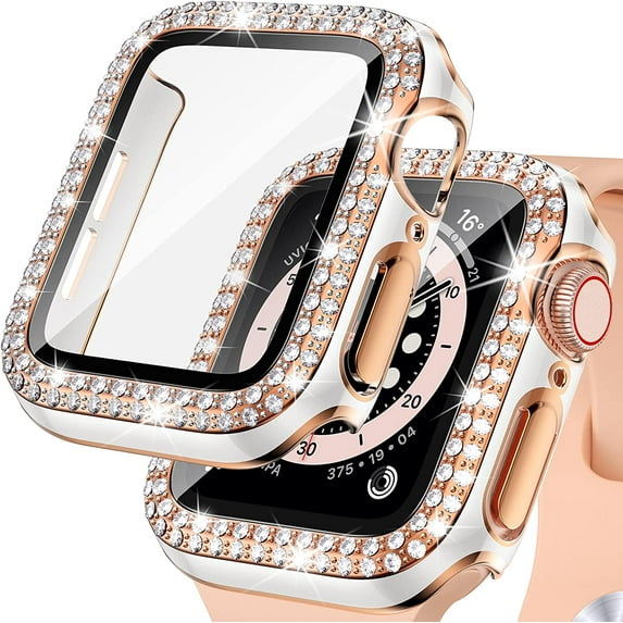 Apple Watch Screen Protector Bling Case Compatible for Apple Watch 44mm SE Series 6 5 4 with Hard PC Tempered Glass Diamond Protective Full Face Cover Case Accessories for iWatch Girl Women